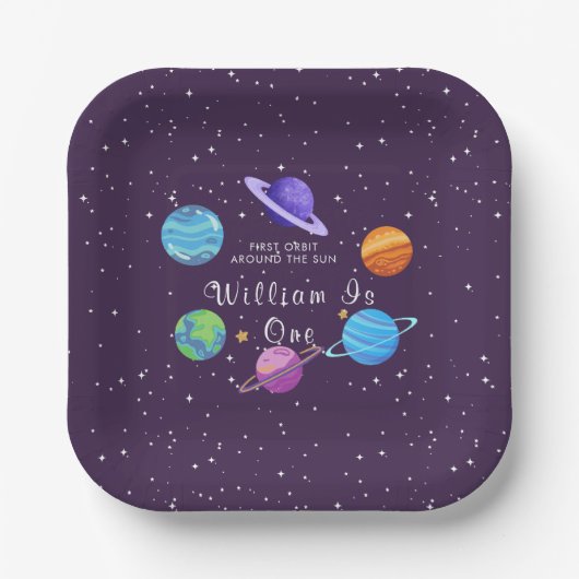Personalized Space Birthday Paper Plates Solar Sys ペーパープレート (正面)