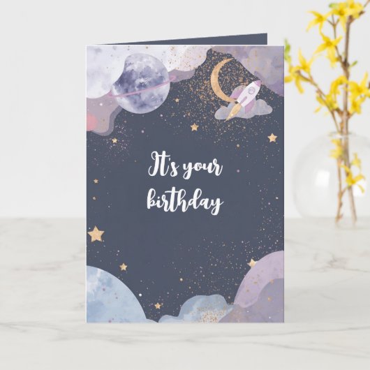 Personalized Space Theme Birthday Card カード (黄色い花)