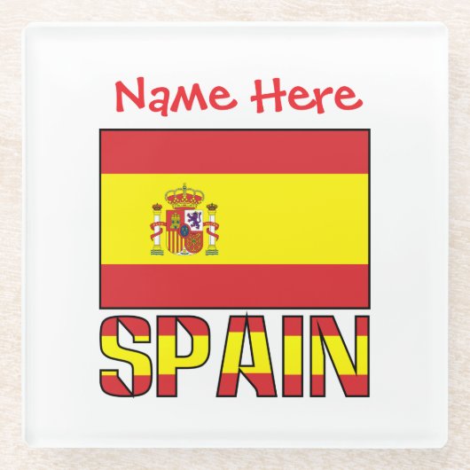 Personalized Spain Flag Heritage Design ガラスコースター (正面)