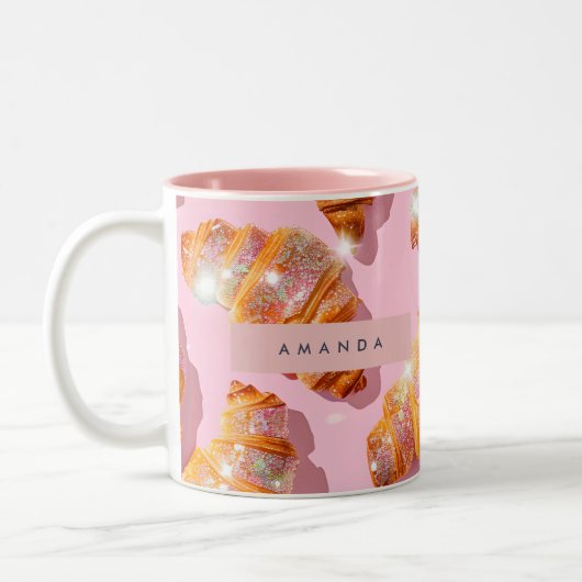 Personalized Sparkle Croissant Style ツートーンマグカップ (左)