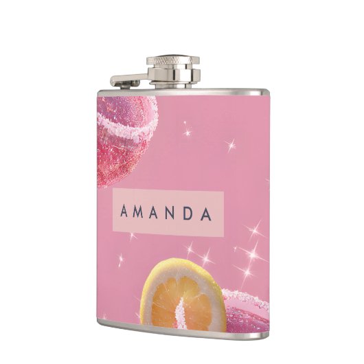 Personalized Sparkle Glam Pink Cocktail  フラスク (左)