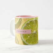 Personalized Sparkle Lime Slice Glitter Citrus ツートーンマグカップ (正面左)