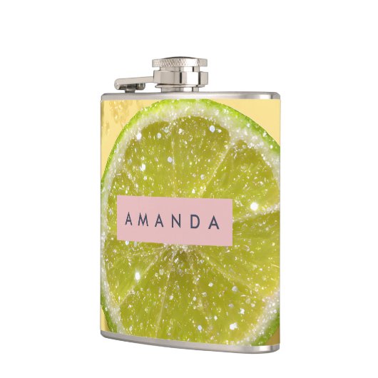 Personalized Sparkle Lime Slice Glitter Citrus  フラスク (左)