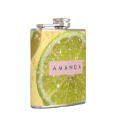 Personalized Sparkle Lime Slice Glitter Citrus  フラスク (右)