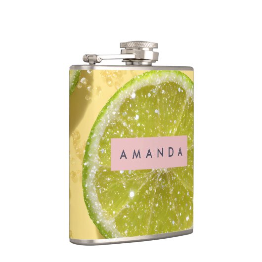 Personalized Sparkle Lime Slice Glitter Citrus  フラスク (右)