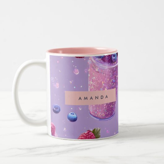 Personalized Sparkling Berry Bliss Purple Smoothie ツートーンマグカップ (左)