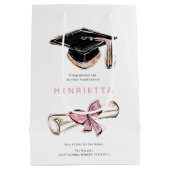 personalized Sparkling Graduation Cap Diploma Pink ミディアムペーパーバッグ (裏面)