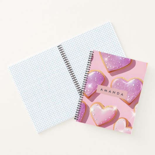 Personalized Sparkling Heart Cookie Delight ノートブック (内部)