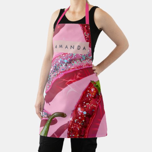 Personalized Sparkling Hot Pink Glitter Chili エプロン (インサイチュ)