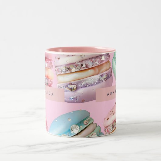 Personalized Sparkling Pastel Macaron Bliss ツートーンマグカップ (中央)