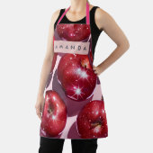 Personalized Sparkling Red Apple Pink Background エプロン (インサイチュ)