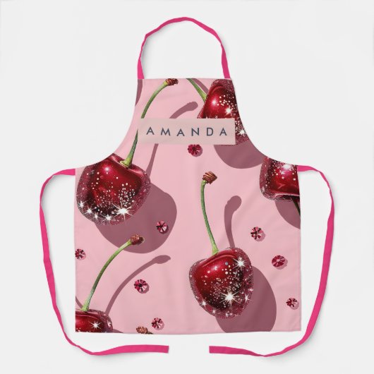 Personalized Sparkling Red Cherry Glam エプロン (正面)