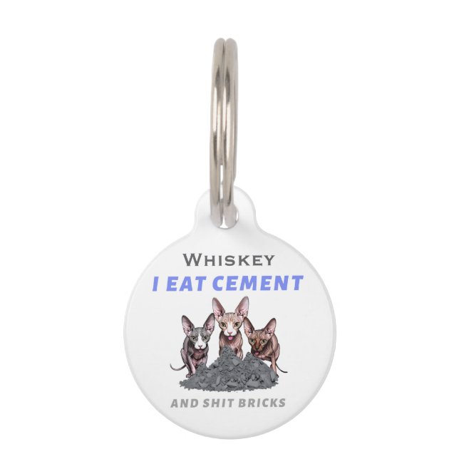 Personalized Sphynx Cats Funny I Eat Cement Meme  ペット　ネームタグ (正面)