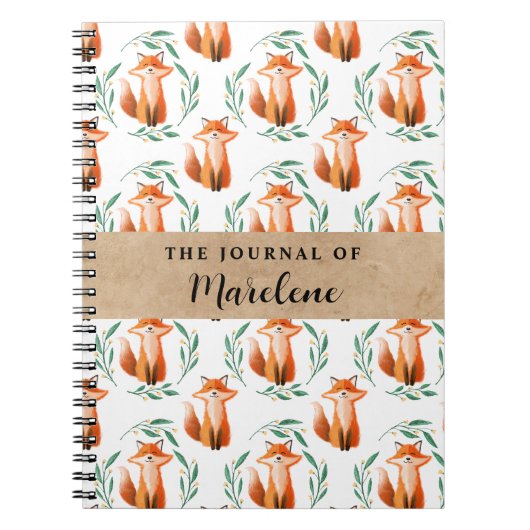 Personalized Spiral Photo Notebook – Cute Fox  ノートブック (正面)