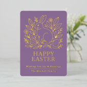 Personalized Spring Easter Bunny Gold Floral 箔シーズンカード (立ち正面)