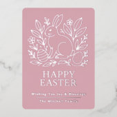 Personalized Spring Easter Bunny Gold Floral 箔シーズンカード (正面)