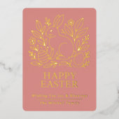 Personalized Spring Easter Bunny Gold Floral 箔シーズンカード (正面)