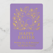 Personalized Spring Easter Bunny Gold Floral 箔シーズンカード (正面)
