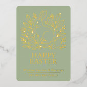 Personalized Spring Easter Bunny Gold Floral 箔シーズンカード (正面)