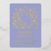 Personalized Spring Easter Bunny Gold Floral 箔シーズンカード (正面)