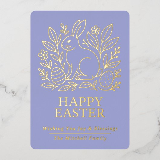 Personalized Spring Easter Bunny Gold Floral 箔シーズンカード (正面)