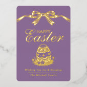 Personalized Spring Easter Egg Gold Bow 箔シーズンカード (正面)
