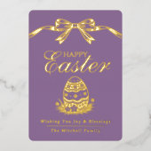 Personalized Spring Easter Egg Gold Bow 箔シーズンカード (正面)