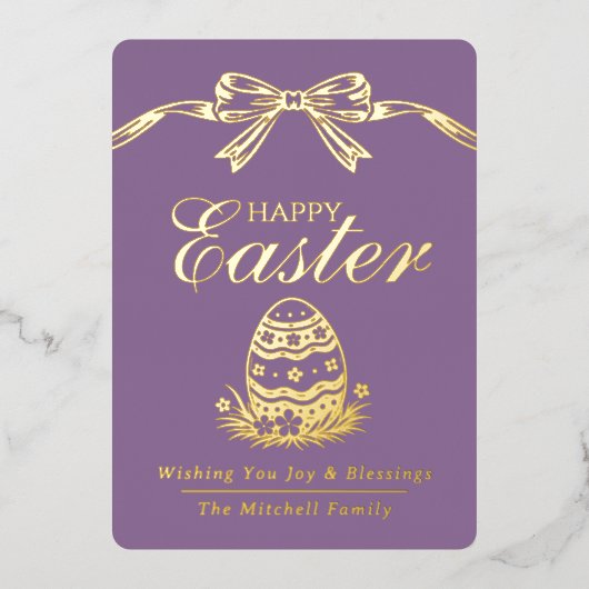 Personalized Spring Easter Egg Gold Bow 箔シーズンカード (正面)