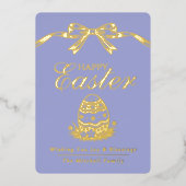 Personalized Spring Easter Egg Gold Bow 箔シーズンカード (正面)
