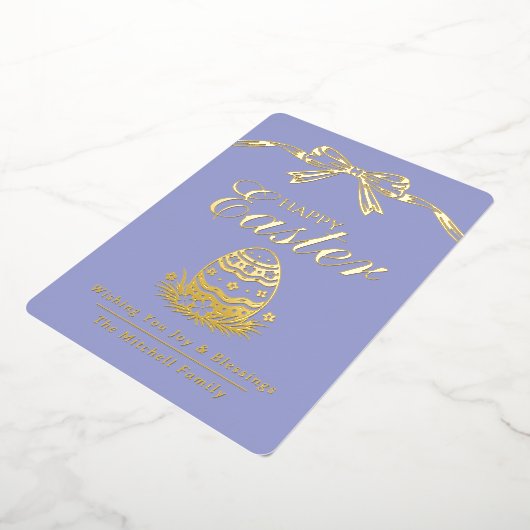 Personalized Spring Easter Egg Gold Bow 箔シーズンカード (回転した状態)