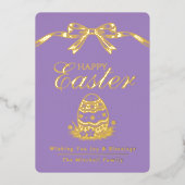 Personalized Spring Easter Egg Gold Bow 箔シーズンカード (正面)