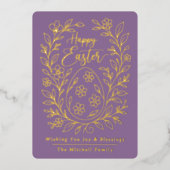 Personalized Spring Easter Egg Gold Floral 箔シーズンカード (正面)