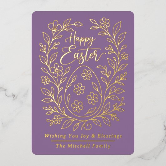 Personalized Spring Easter Egg Gold Floral 箔シーズンカード (正面)