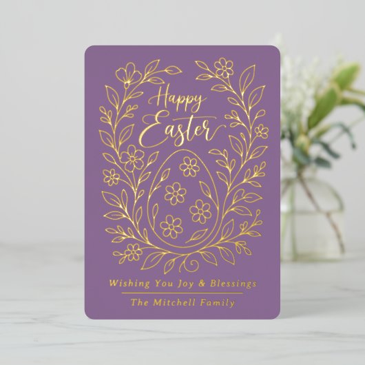 Personalized Spring Easter Egg Gold Floral 箔シーズンカード (立ち正面)