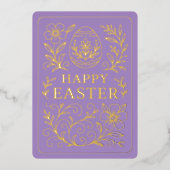 Personalized Spring Easter Egg Gold Floral 箔シーズンカード (正面)