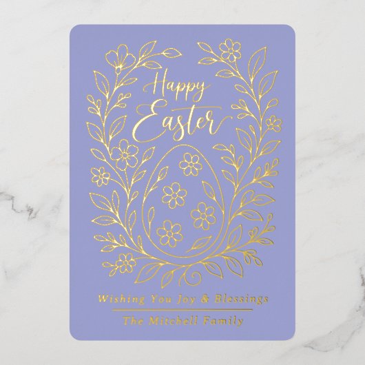 Personalized Spring Easter Egg Gold Floral 箔シーズンカード (正面)