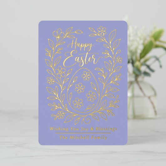 Personalized Spring Easter Egg Gold Floral 箔シーズンカード (立ち正面)