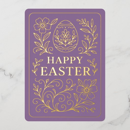 Personalized Spring Easter Egg Gold Floral 箔シーズンカード (正面)