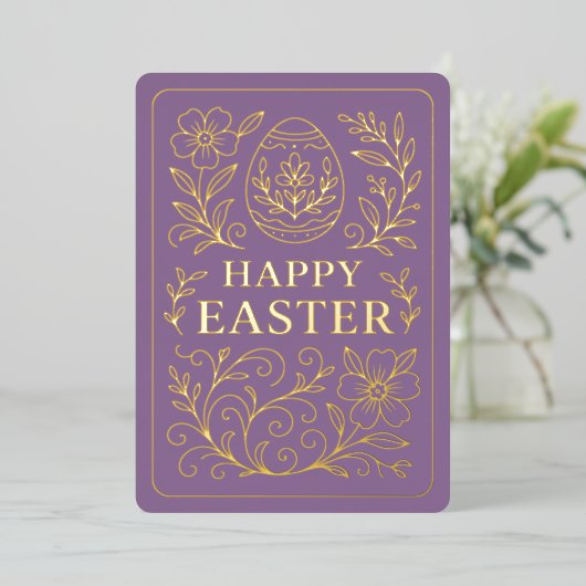 Personalized Spring Easter Egg Gold Floral 箔シーズンカード (立ち正面)
