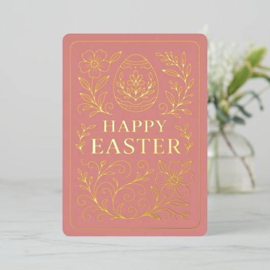 Personalized Spring Easter Egg Gold Floral 箔シーズンカード (立ち正面)