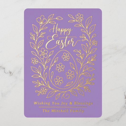 Personalized Spring Easter Egg Gold Floral 箔シーズンカード (正面)