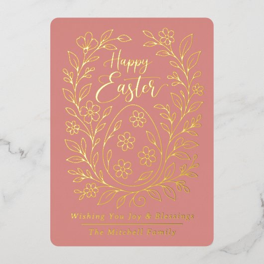 Personalized Spring Easter Egg Gold Floral 箔シーズンカード (正面)