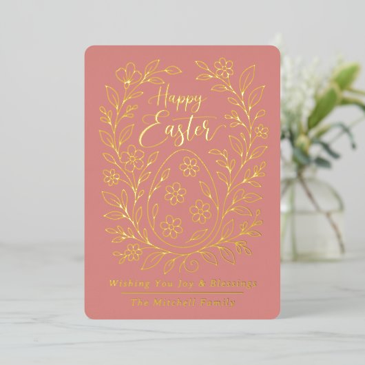 Personalized Spring Easter Egg Gold Floral 箔シーズンカード (立ち正面)