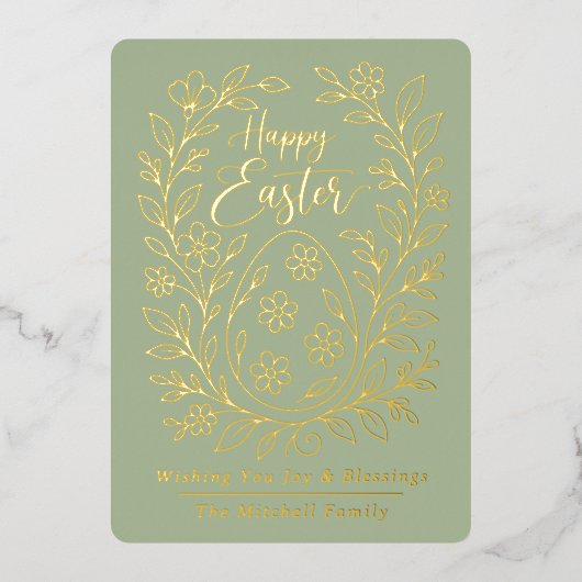 Personalized Spring Easter Egg Gold Floral 箔シーズンカード (正面)