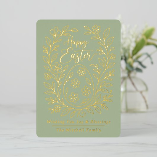 Personalized Spring Easter Egg Gold Floral 箔シーズンカード (立ち正面)