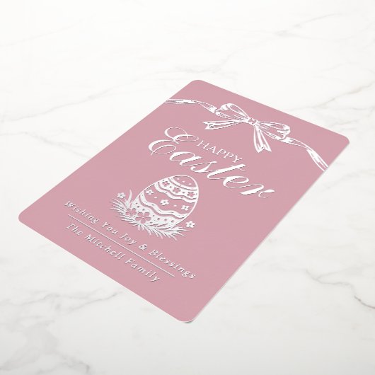 Personalized Spring Easter Egg Silver Bow 箔シーズンカード (回転した状態)