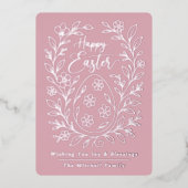 Personalized Spring Easter Egg Silver Floral Foil 箔シーズンカード (正面)