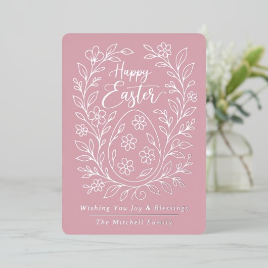 Personalized Spring Easter Egg Silver Floral Foil 箔シーズンカード (立ち正面)