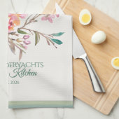 Personalized Spring Floral Watercolor Botanical  キッチンタオル (四つ折り)