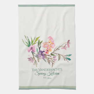 Personalized Spring Floral Watercolor Botanical キッチンタオル